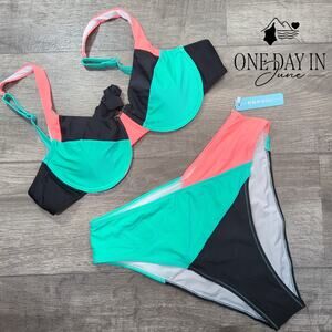 Popvil Tie Back Underwire Bikini Swimsuit Size L